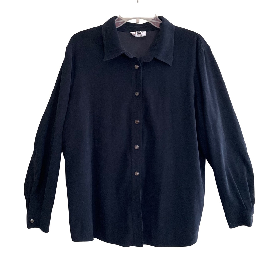 Talbots Woman Black Stretch Button Down Shirt Long Sleeve Plus Size‎ 1X Career
